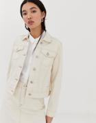 Selected Femme Ecru Denim Jacket With Contrast Stitching-white