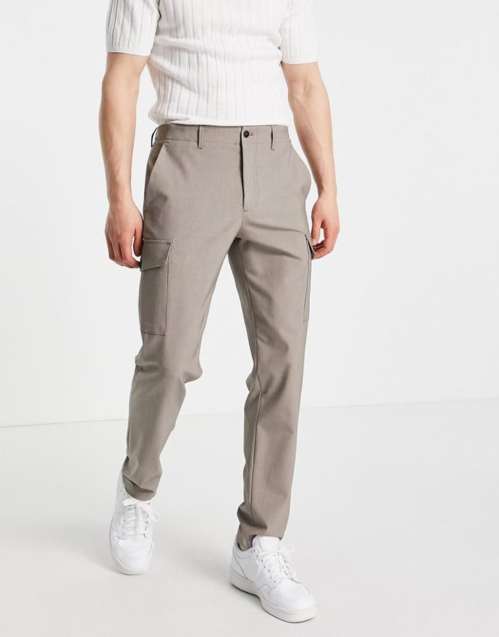 Selected Homme Slim Tapered Cargo Pants In Sand-brown