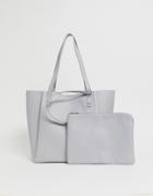 Asos Design Bonded Shopper Bag With Removable Tablet Case-gray