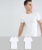 Asos Design 2 Pack Muscle Fit T-shirt In White With Crew Neck Save - White
