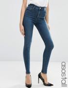 Asos Tall Ridley High Waist Skinny Jeans In Bebe London Blue Wash - Blue