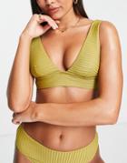 Rip Curl Rib Deep V Bikini Top In Khaki-green