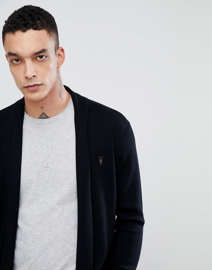 Allsaints 100% Merino Cardigan In Black With Logo - Black