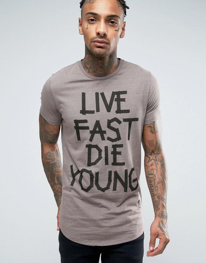 Religion T-shirt With Washed Graphic Print - Gray