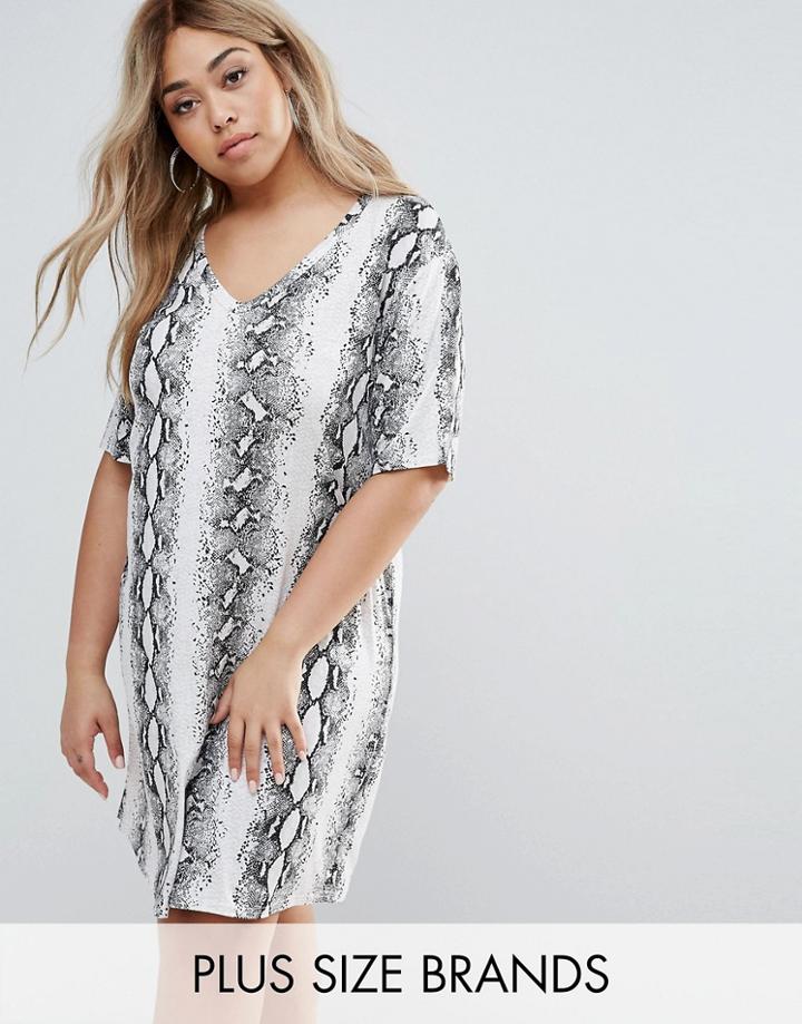 Missguided Plus Snake Print T-shirt Dress - White