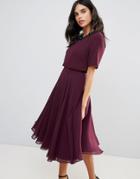 Asos 3d Embellished Crop Top Midi Skater Dress - Purple