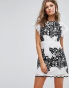 Foxiedox Embroidered Mini Dress With Ruffle Sleeves - White