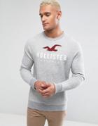 Hollister Crew Neck Sweatshirt Baseball Icon Logo In Mid Gray - Gray