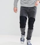 Asos Tapered Jeans In Black With Cargo Rip And Repair - Black