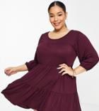 Yours Tiered Smock Dress In Berry
