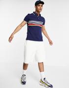 Polo Ralph Lauren Player Logo Yarn Dyed Chest Stripe Pique Polo In Newport Navy Multi