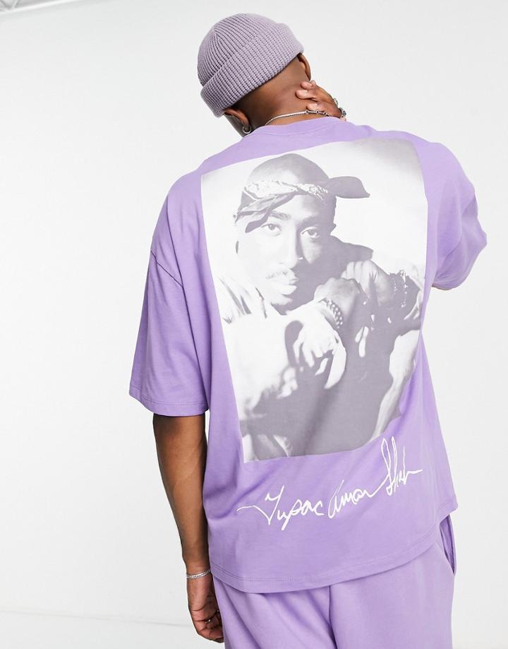Asos Design Oversized T-shirt With Tupac Print In Purple - Part Of A Set