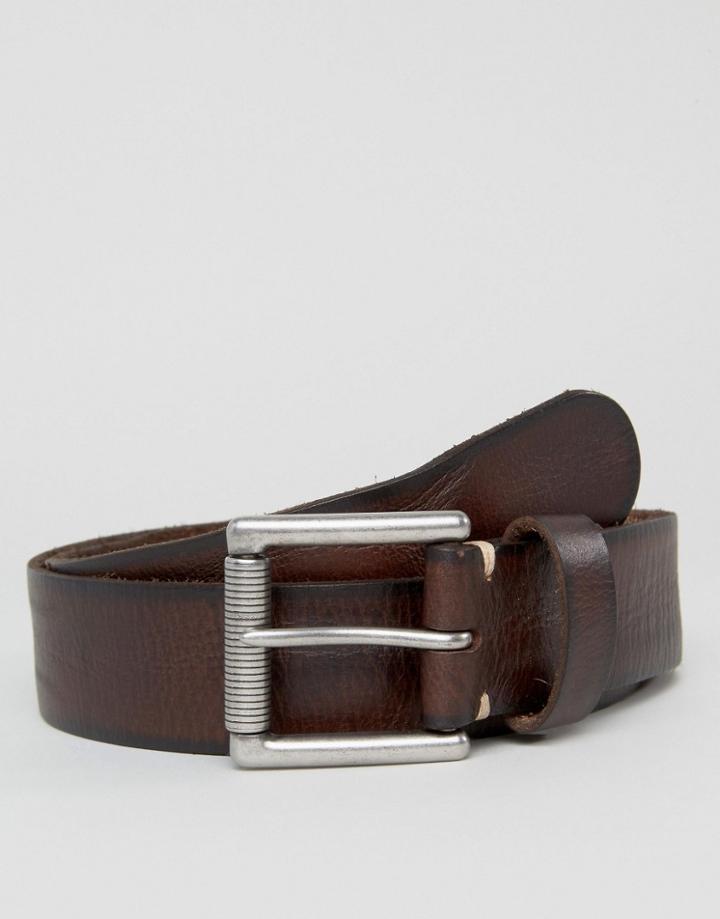 Esprit Leather Belt With Roller Buckle - Brown