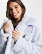 Asos Design Faux Fur Trucker Jacket In Blue-blues