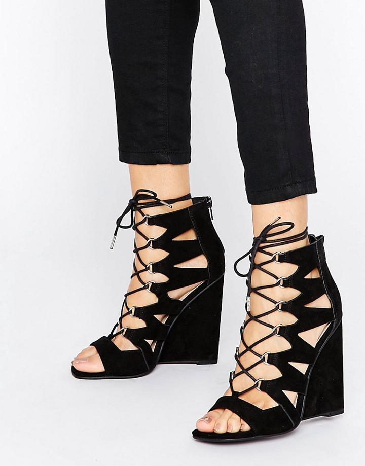 Asos Harlesden Lace Up Wedges - Black