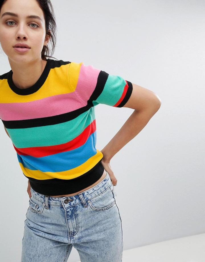 Asos Design Knit T-shirt In Stripe - Multi