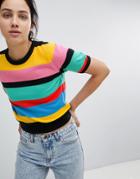 Asos Design Knit T-shirt In Stripe - Multi
