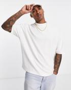 Asos Design Oversized T-shirt In Heavy Rib With Half Sleeve In Cream-white