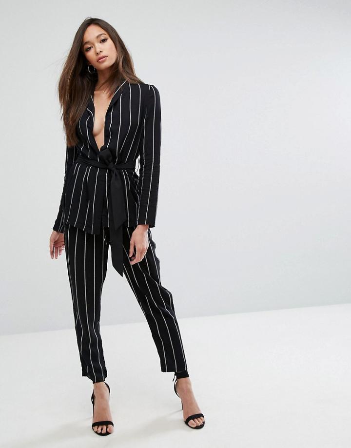 Prettylittlething Pinstripe Peg Pants - Black