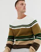 Le Breve Striped Knitted Sweater-brown