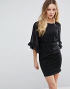 Jasmine Pencil Dress With Ruffle Sleeves - Black