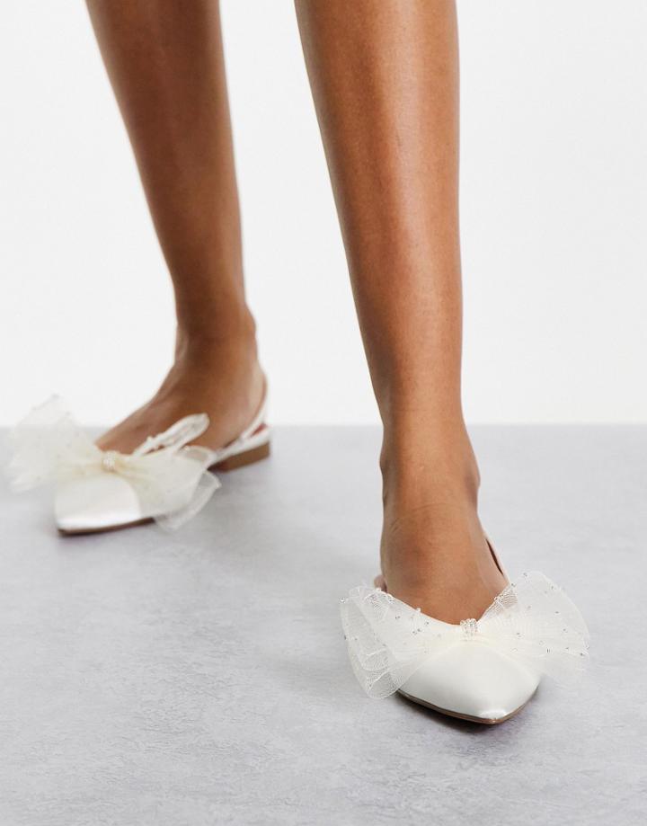 Asos Design Loving Bow Slingback Ballets In Ivory Satin-white