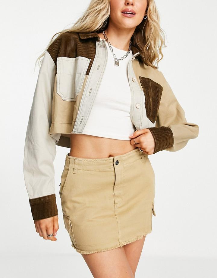 Pull & Bear Cargo Mini Skirt With Pocket Detail In Camel-neutral