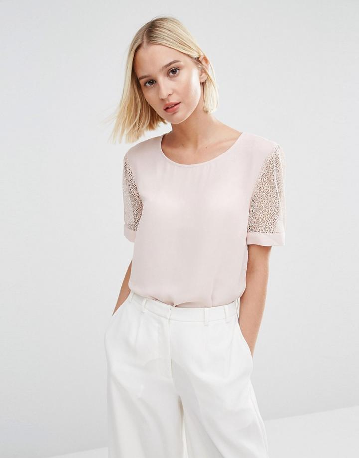 Selected Daryn Top With Cobweb Lace Inserts - Pink