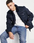 River Island Borg Lined Jacket In Navy