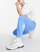 Asos Design Oversized Sweatpants In Washed Blue With Line Drawing Flower Print - Part Of A Set-blues