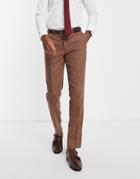 Gianni Feraud Wedding Slim Fit Herringbone Wool Blend Suit Pants-brown