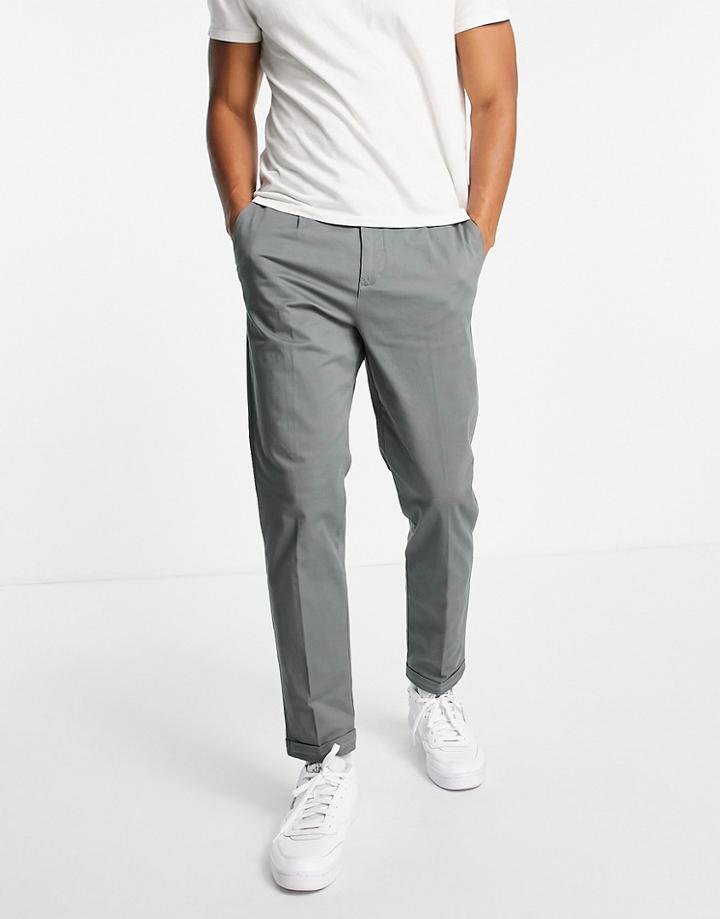 New Look Pleated Chinos In Khaki-green