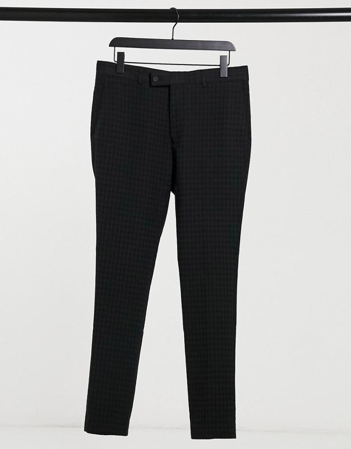 Bolongaro Trevor Houndstooth Textured Super Skinny Fit Suit Pants-black