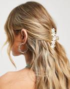 Asos Design Hair Clip Claw With Pearl Floral Design-multi