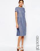 Asos Tall Chambray Spot Midi Dress - Blue