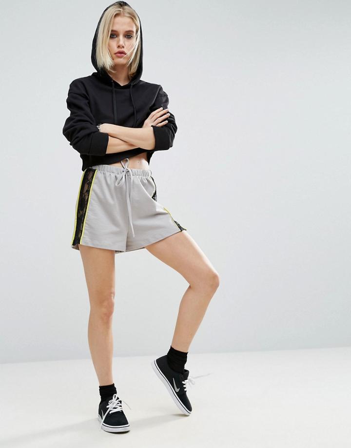 Asos Lace Insert Shorts With Side Splits - Multi