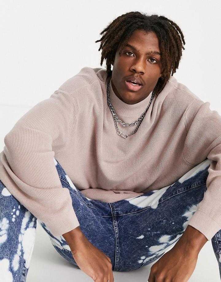 Asos Design Oversized Lightweight Turtle Neck Sweater In Lilac-purple