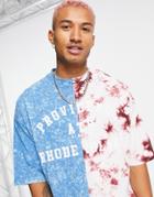 Asos Design Oversized Spliced Tie Dye T-shirt With City Text Print-multi