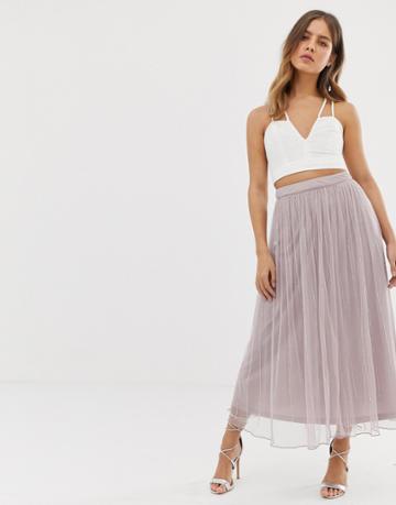 Amelia Rose Embellished Tulle Maxi Skirt In Soft Mauve - Purple