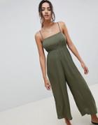 Asos Design Pinny Jumpsuit In Crinkle - Green