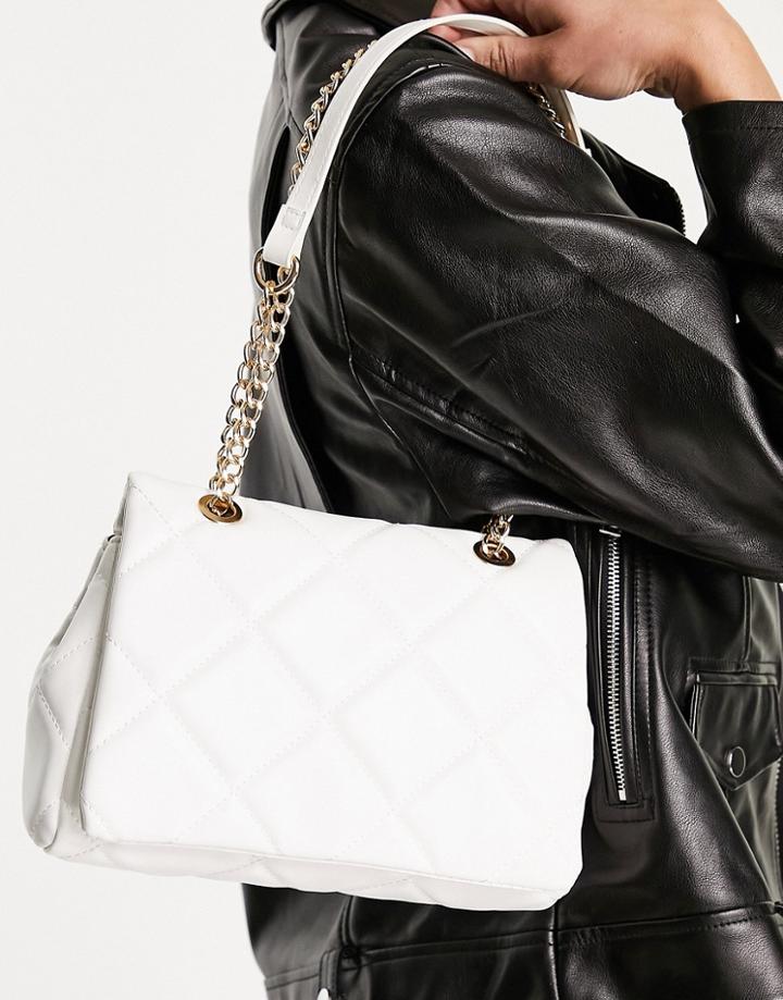 Asos Design Shoulder Bag With Diamond Quilt In White