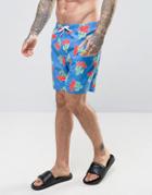 Asos Swim Shorts With Cactus Print In Mid Length - Blue