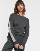 River Island Embellished Stripe Sweatshirt In Charcoal-gray