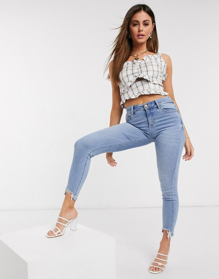 Missguided Frill Neck Cami In Gingham-multi
