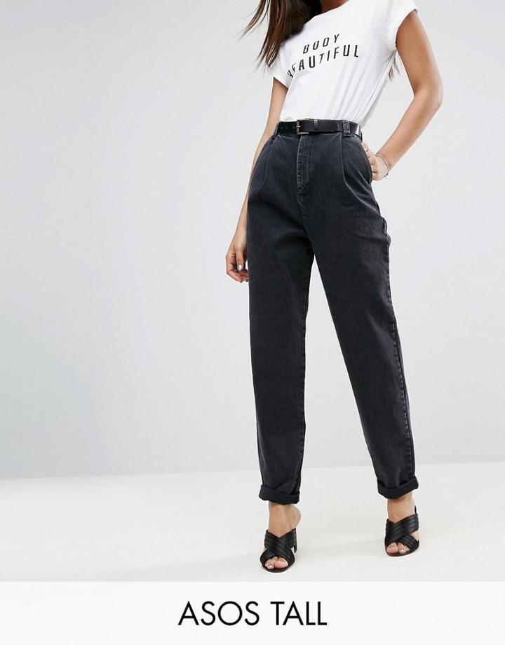 Asos Tall Tapered Jeans With Curved Seams And Belt - Black