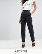 Asos Tall Tapered Jeans With Curved Seams And Belt - Black