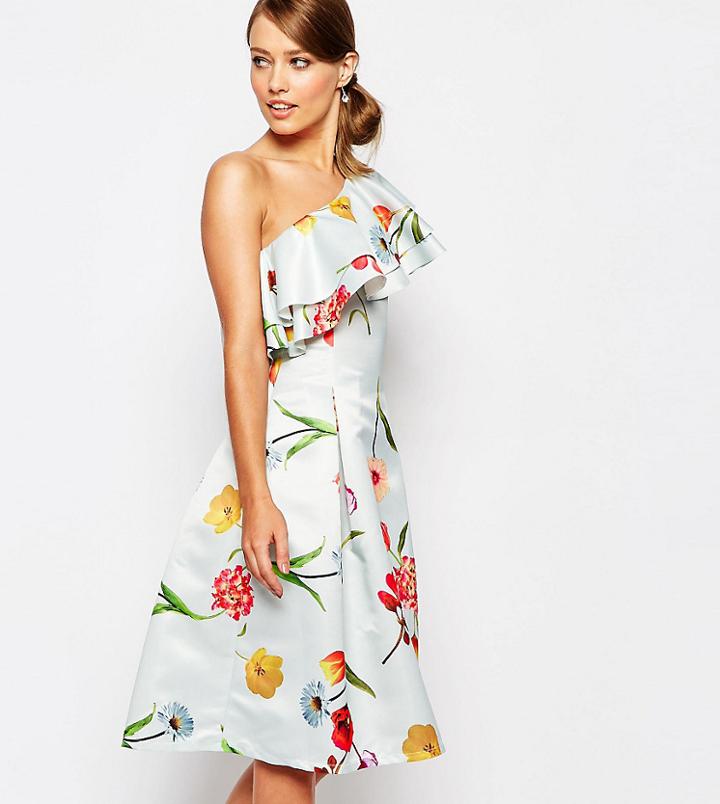 True Violet Sateen Prom Dress With Ruffle Shoulder - Blue