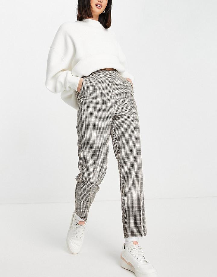 Miss Selfridge High Waist Cigarette Pant In Check-brown