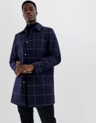 Asos Design Single Breasted Trench In Navy Check - Navy