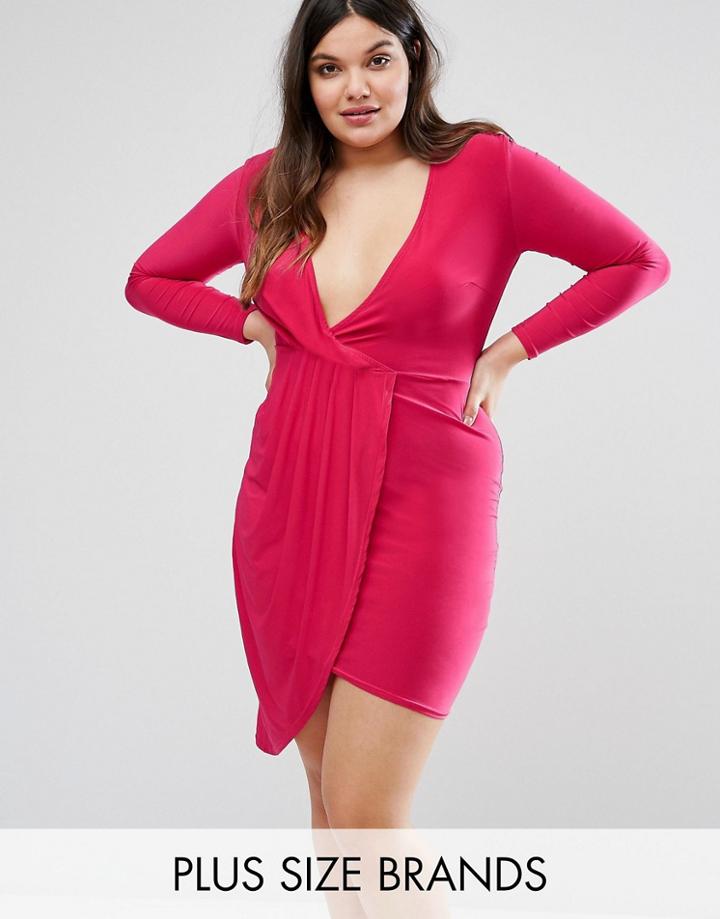 Club L Plus Slinky Wrap Dress - Pink